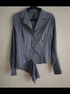 Porto Asymmetrical Jacket Grey 3 Bottons Lightweight Size 2 Cotton Blend EUC